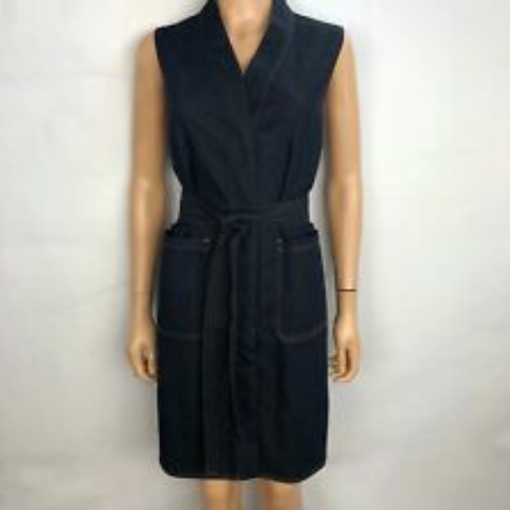 Chambray Sleeveless Belted Shirt Dress